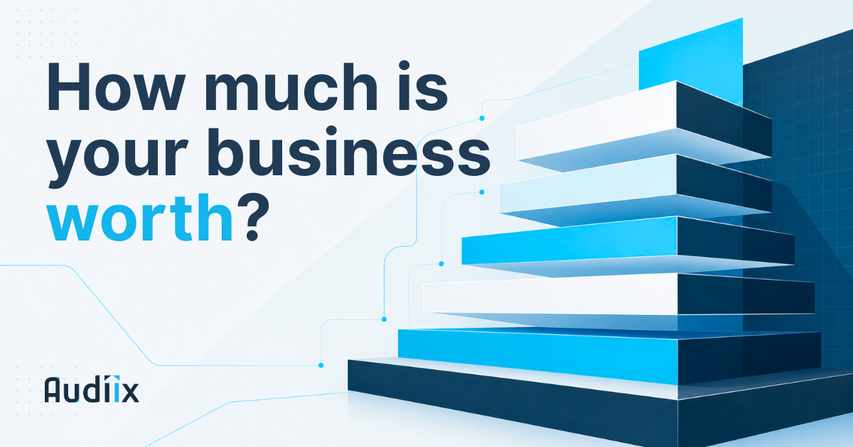 3D illustrative graphic depicting layers of business structure for business valuation.
